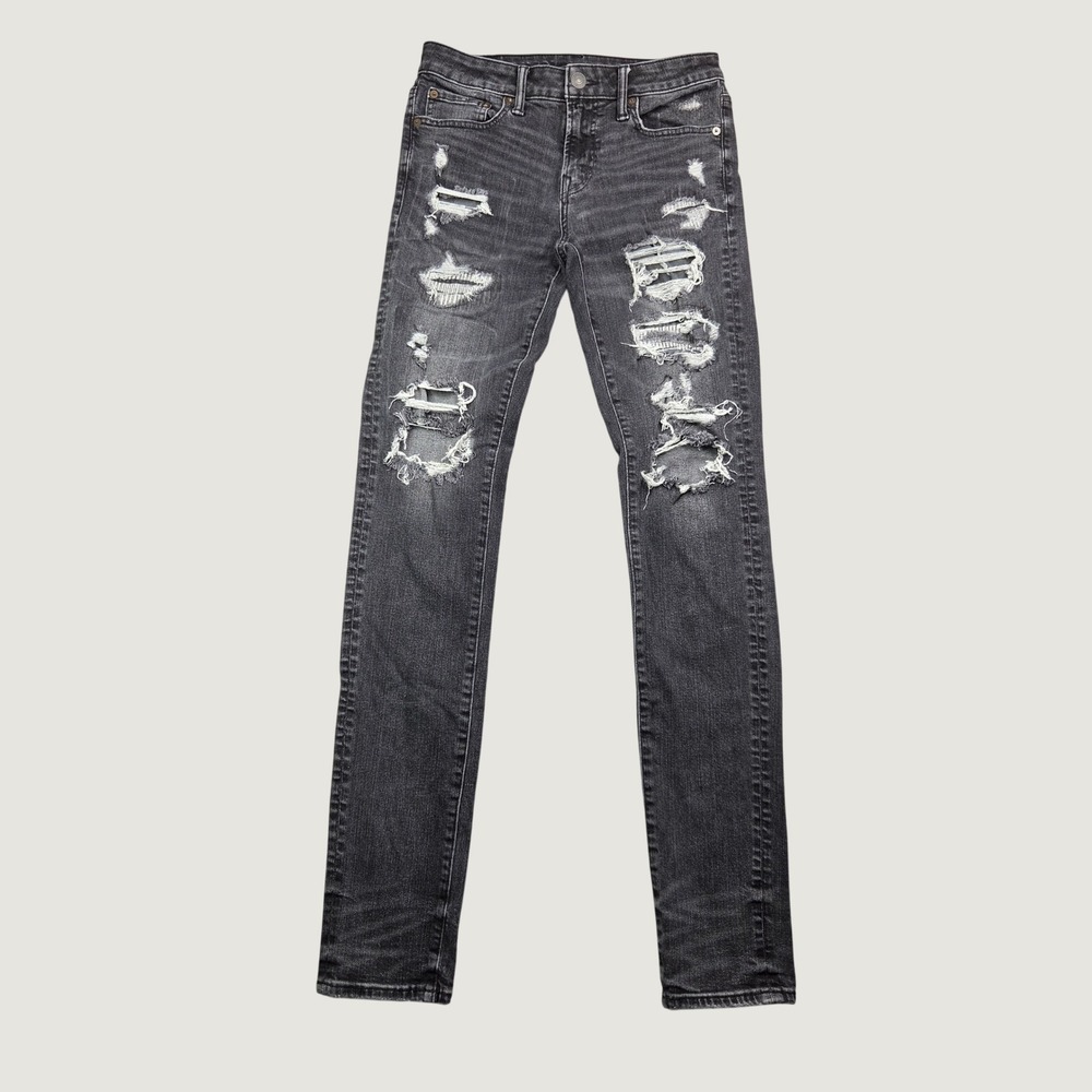 American Eagle Skinny Jeans Men 30x33 Black Distressed Next Level Airflex Grunge